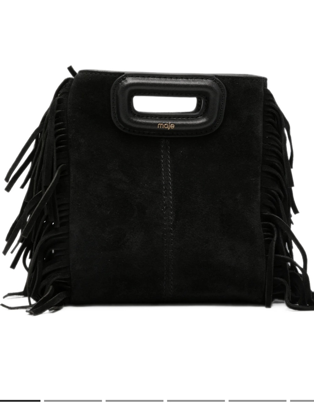 Maje Black Suede Mini Fringe Bag with long strap